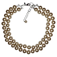 Joan Boyce Champagne Glass Pearl Double Strand Necklace with Rhinestone Accents