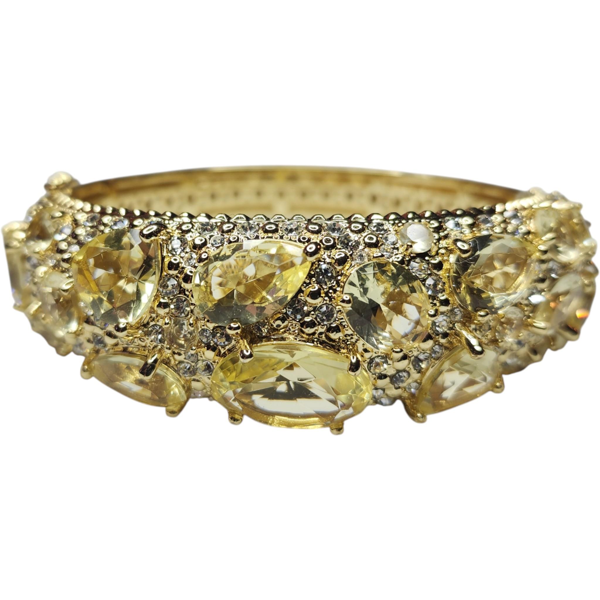 Joan Boyce Gold-Plated Yellow Crystal and Rhinestone Hinged Bangle Bracelet For Sale
