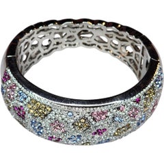 Joan Boyce Multicolor Crystal Mosaic Silver-Tone Bangle Bracelet