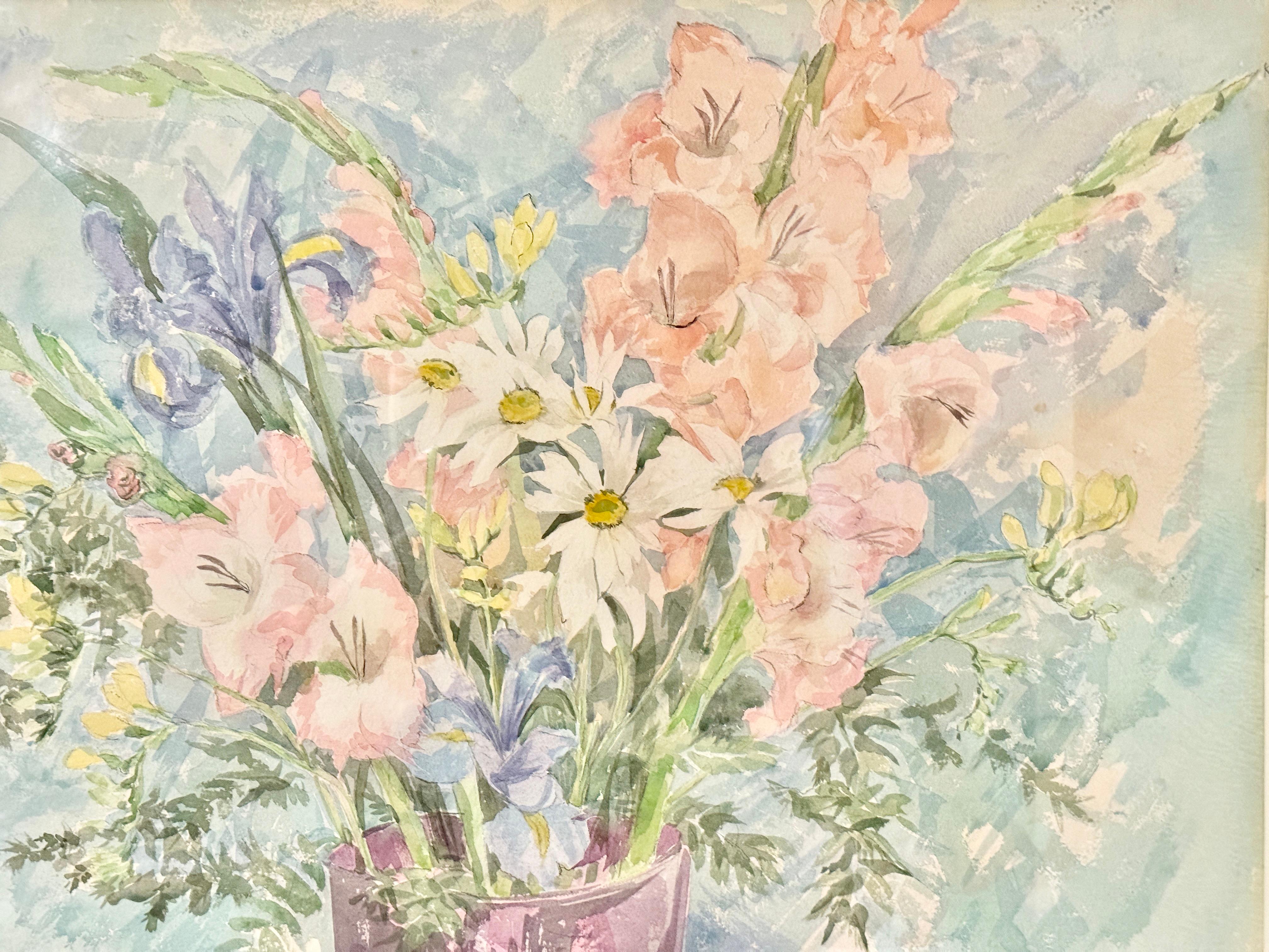 Bouquet di fiori acquerello su carta - Painting Impressionismo americano di Joan Brady