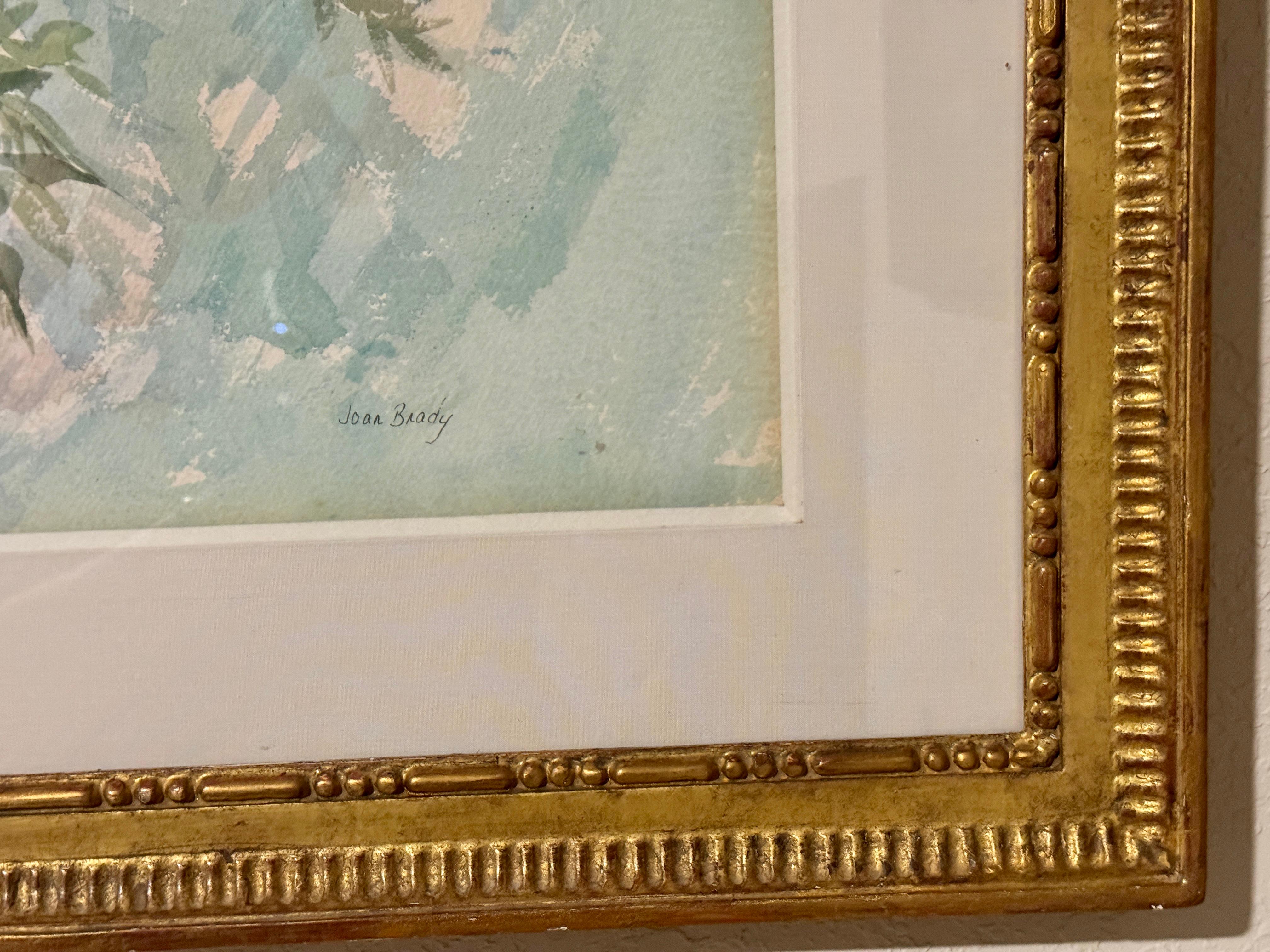 
Bouquet estivo,
 acquerello su carta formato 24x30 incorniciato 32x38 
Joan Brady, artista americana del XX secolo, è nota per i suoi acquerelli.
Mostra :
Museo della Custom House
Key West Art, Centro artistico del Vermont meridionale  Manchester,