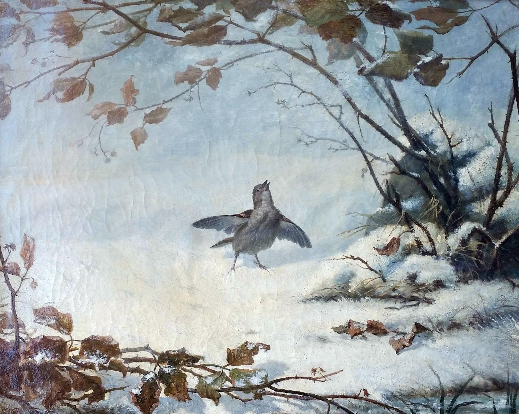 Songbird in Snowy Landscape, Winter Bird, Danish?, J Brady, signed and dated