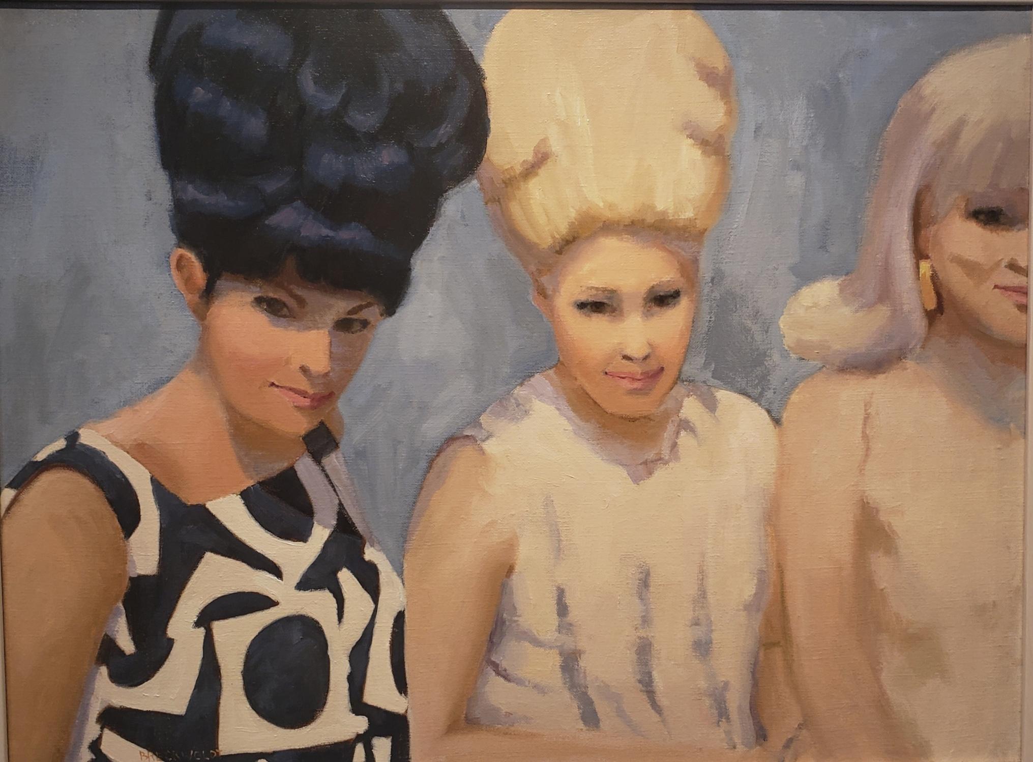 Joan Breckwoldt Portrait Painting - Beehives, Figurative, Texas artist, Women in the Arts, Portraits, 60's Hair