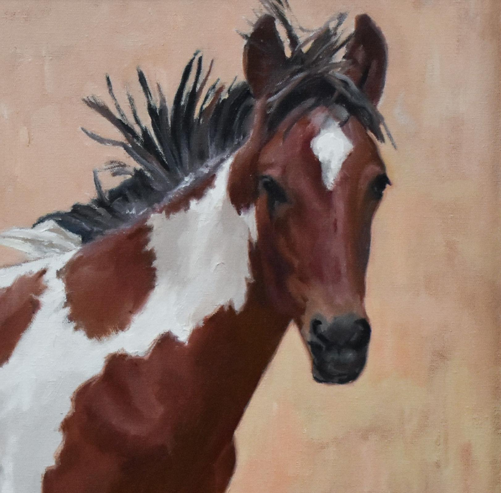 Pintar Mustang Salvaje, Óleo, Wyoming, Marco de Madera Personalizado, Arte del Oeste, Envío Gratuito - Painting impresionista estadounidense de Joan Breckwoldt