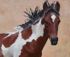 Paint Wild Mustang, Öl, Wyoming, maßgefertigter Holzrahmen, Western Art, Kostenloser Versand