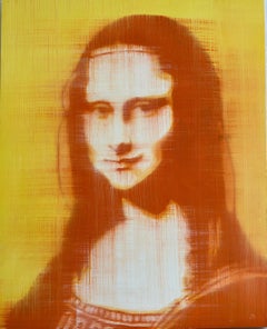 Mona Lisa Orange 20" x 16 " Oil on Birch Panel Unique  Iconic Style Contemporary