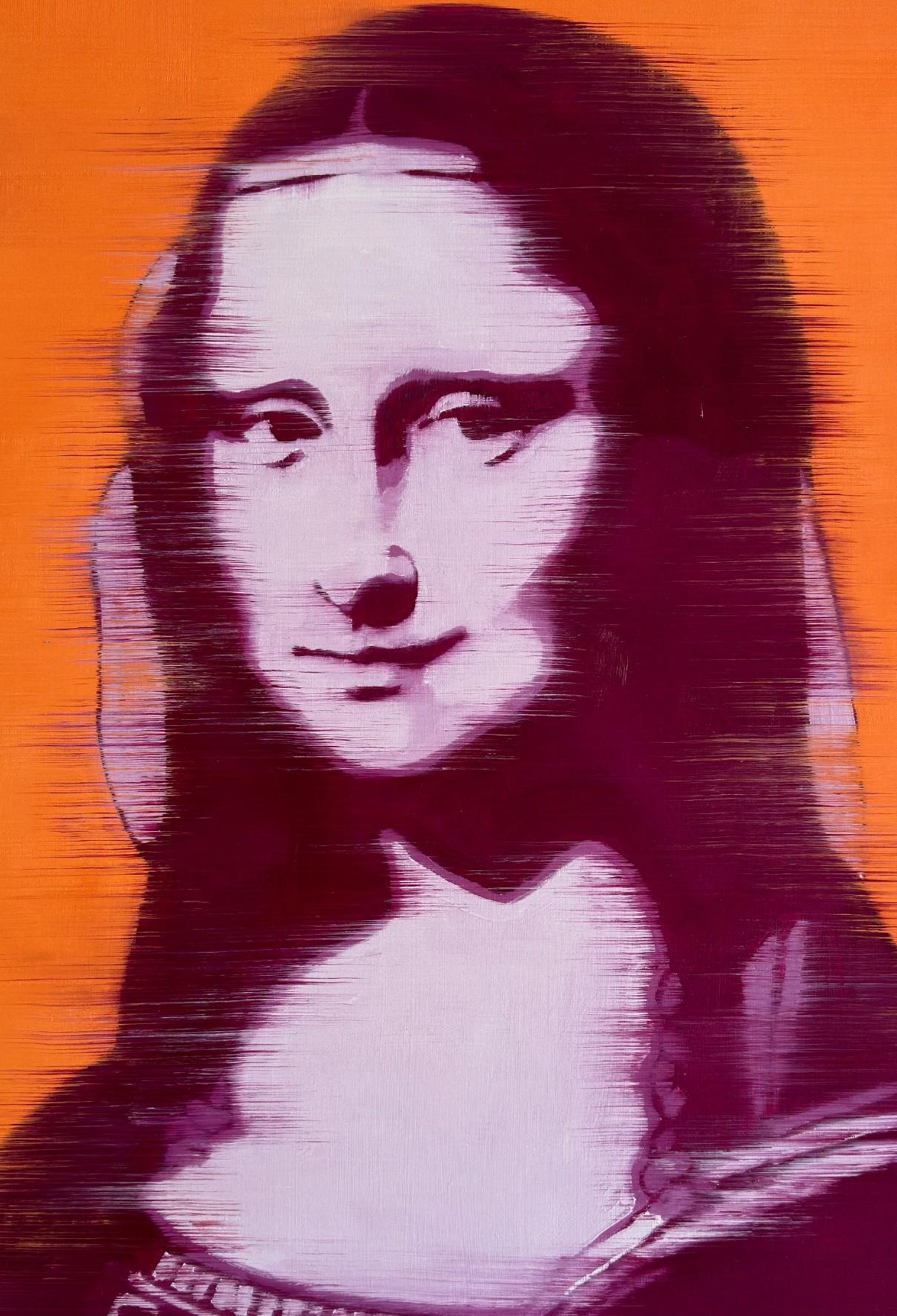 LOOK FOR FREE SHIPPING AT CHECKOUT.

ARTIST EXPLANATION OF THE PAINTINGS:
Mona Lisa Orange and Purple  measures  20 x 16