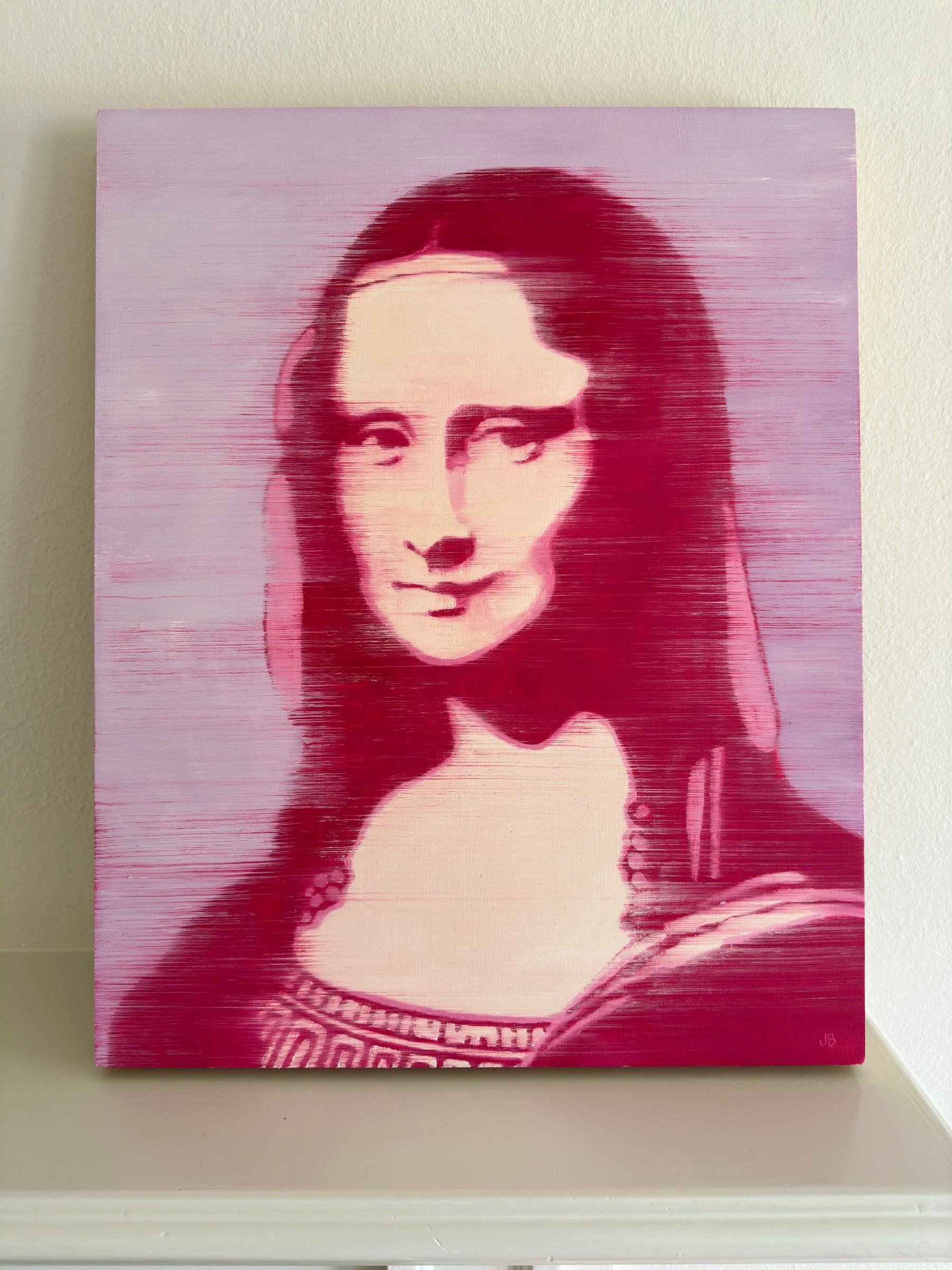 Joan Breckwoldt Portrait Painting - Mona Lisa Violet 20" x 16 " Oil on Birch Panel Unique Iconic Style Contemporary