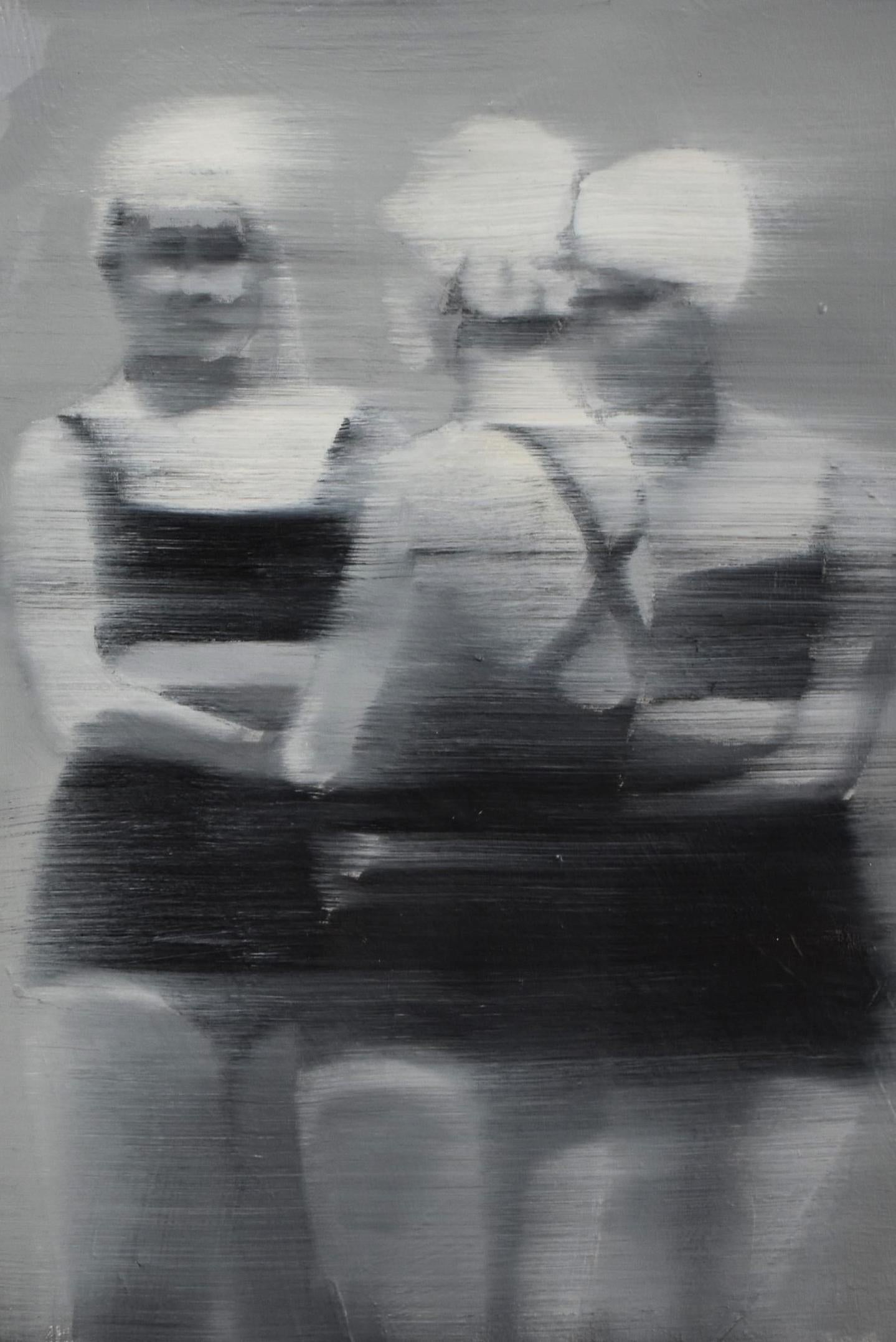 Mona's Sister, Figurative, artiste texane, « Women in the Arts », huile sur bouleau de 24,13 x 30,48 cm en vente 6