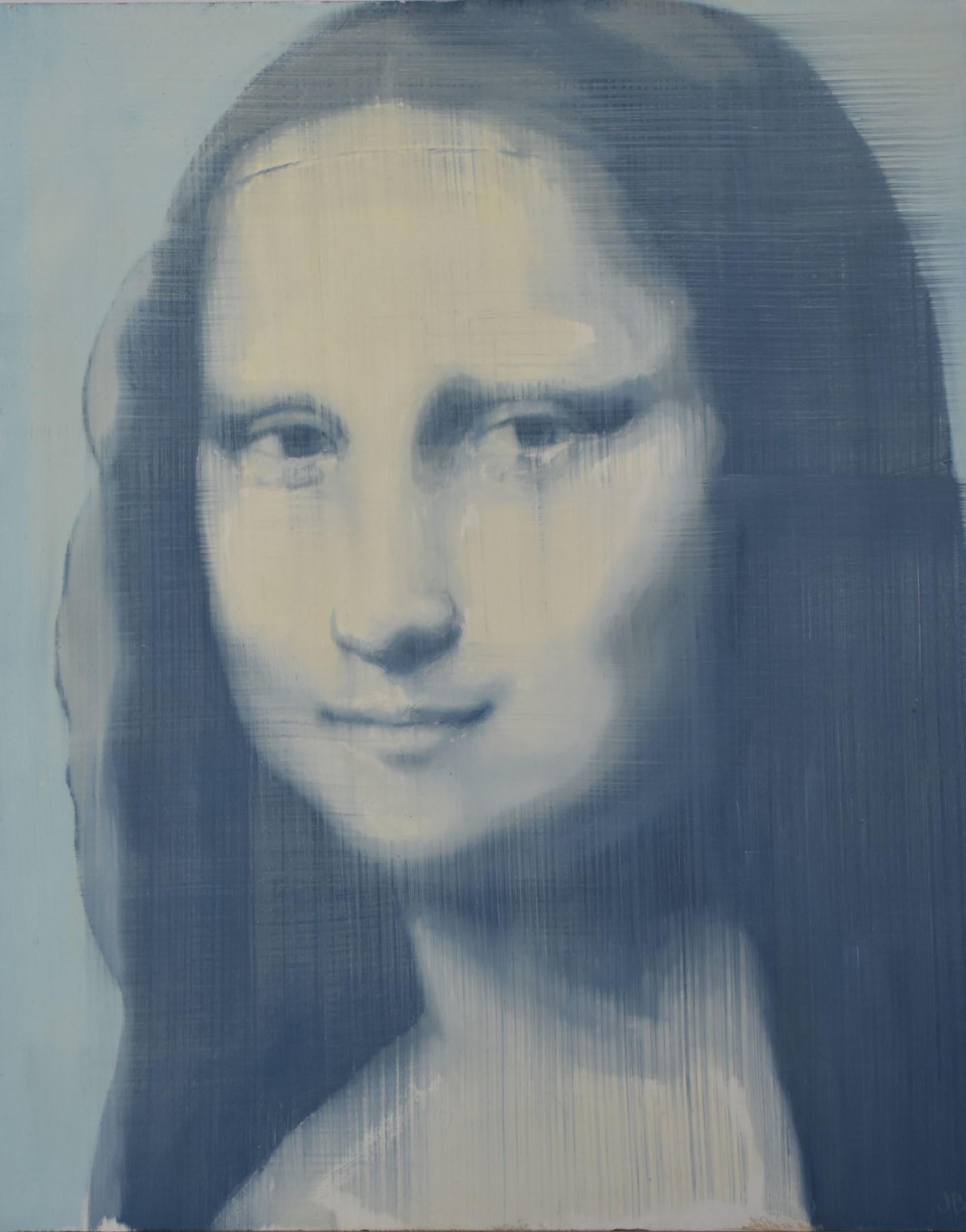 Portrait Painting Joan Breckwoldt - Mona's Sister, Figurative, artiste texane, « Women in the Arts », huile sur bouleau de 24,13 x 30,48 cm