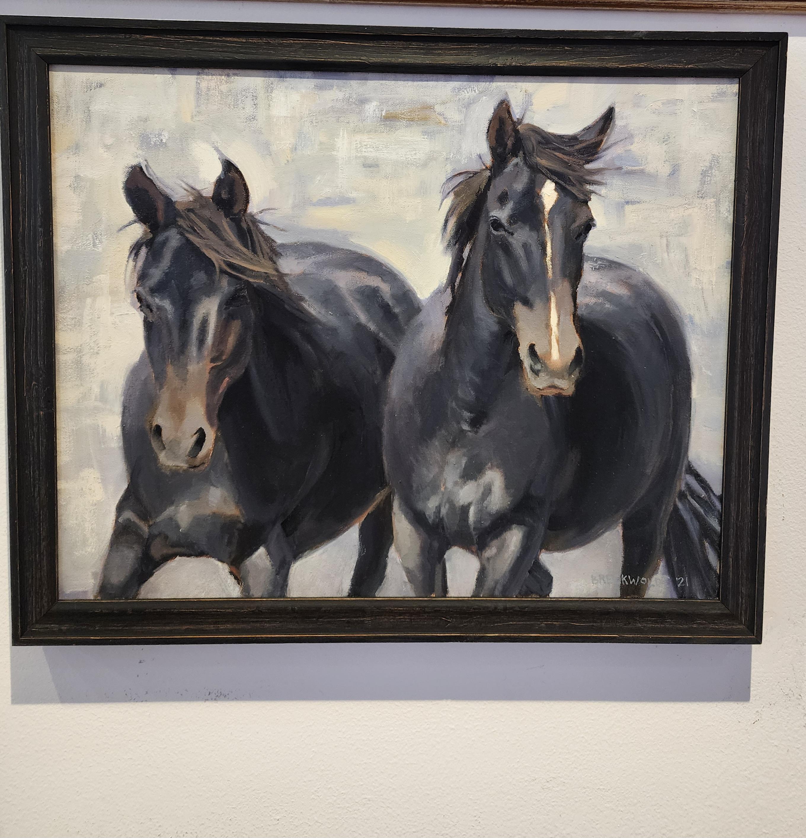 Mustang Horses, Oil, Wyoming, Custom   Frame, Western Art, Free Shipping For Sale 2