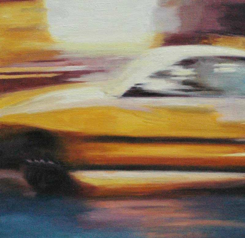 New York City Taxi  Urban Landscape   Wall Street  Contemporary Art  Movement - Painting by Joan Breckwoldt