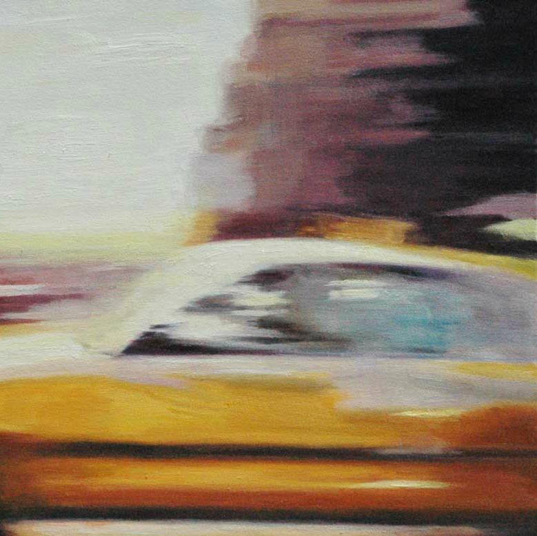 New York City Taxi  Urban Landscape   Wall Street  Contemporary Art  Movement - Abstract Impressionist Painting by Joan Breckwoldt