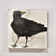 Raven 5,  Pentimento, Texas artist, Women in the Arts,  12 x 12 oil, Birds.