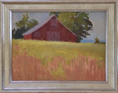 Red Barn, Texas Landscape, 9x12 Oil, Free Shipping, Barn Painting, Hill Country