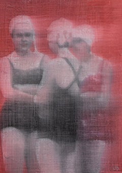 The Bathers I, Figurative, artiste texane, Women in the Arts, 9x12" huile sur bouleau