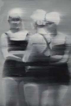 The Bathers II, Figurative, texanische Künstlerin, Women in the Arts, 9x12" Öl auf Birke