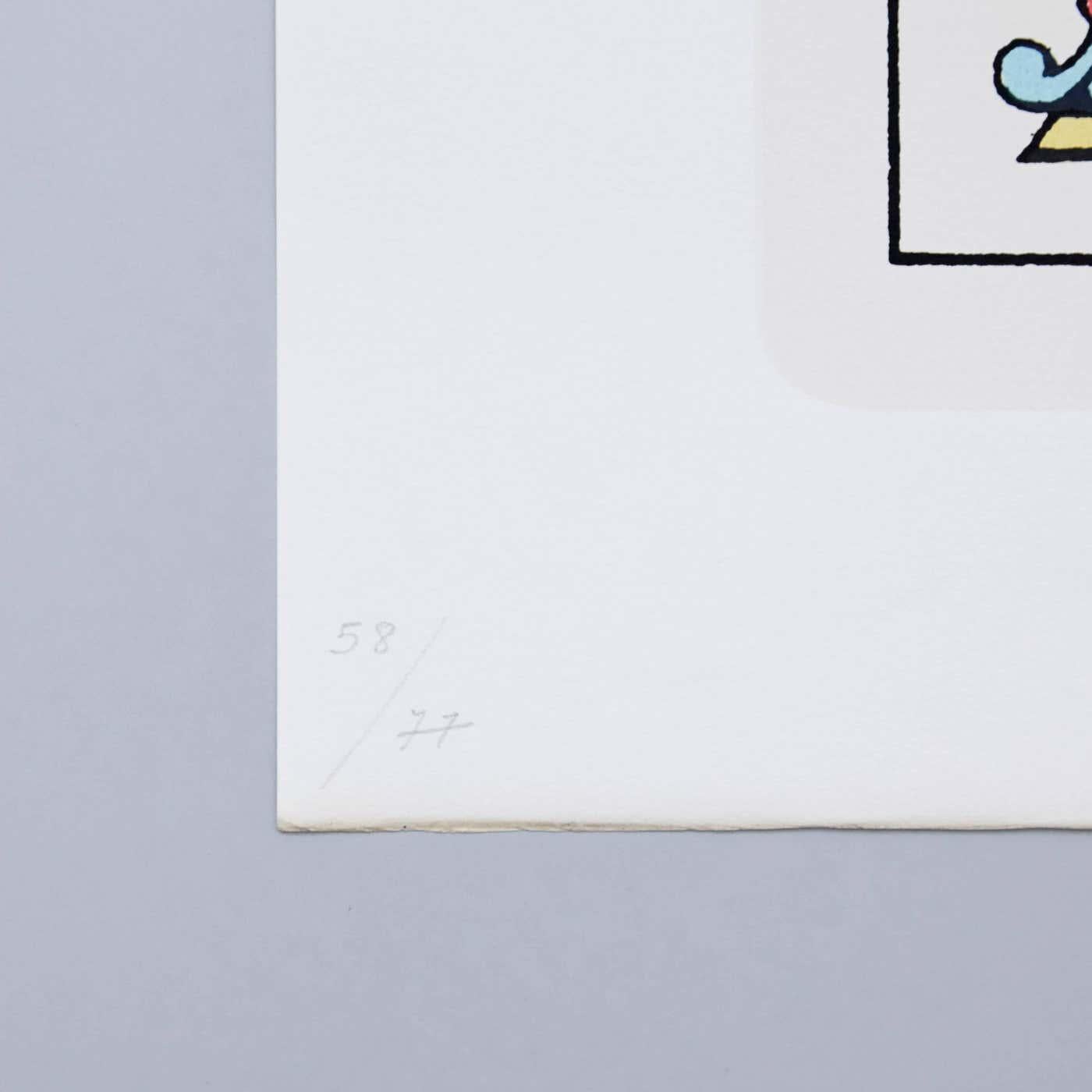 Visuelles Gedicht von Joan Brossa, ca. 1989.

Grafischer Druck. Lithographie auf Guarro-Papier. Limitierte Auflage (77). Signiert und nummeriert. Jahr: 1989

Maße: Breite 38 cm (15 Zoll)
Höhe 50 cm (20 in)

Joan Brossa - Barcelona, Spanien,