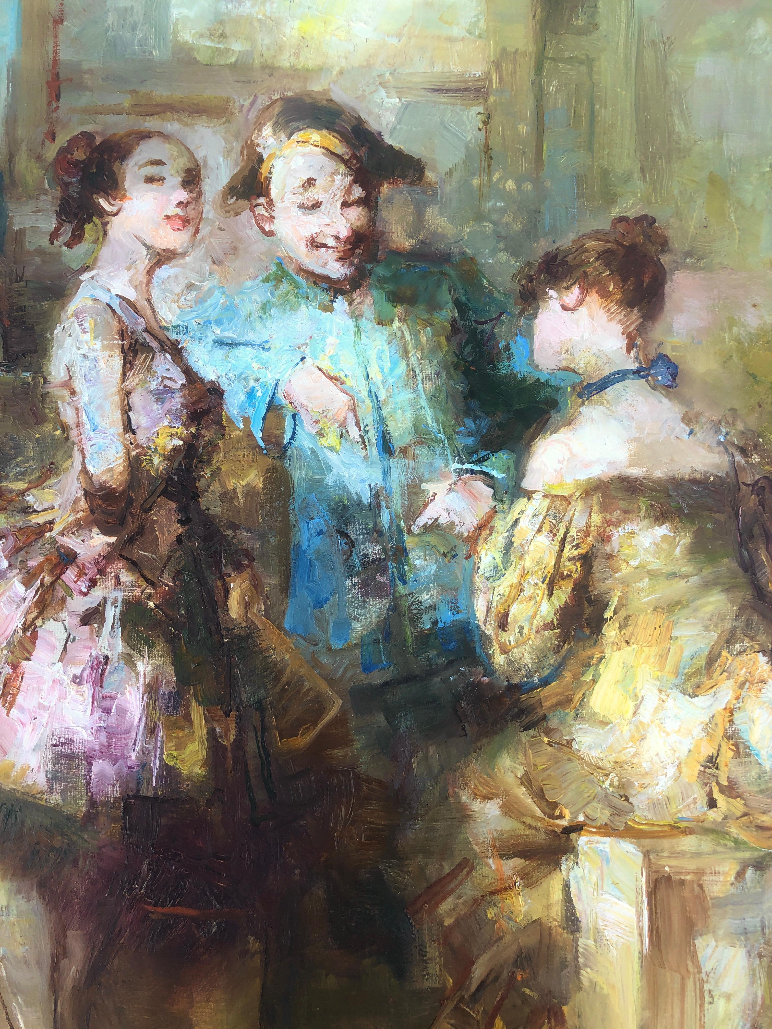 People in period clothing oil on canvas painting For Sale 1