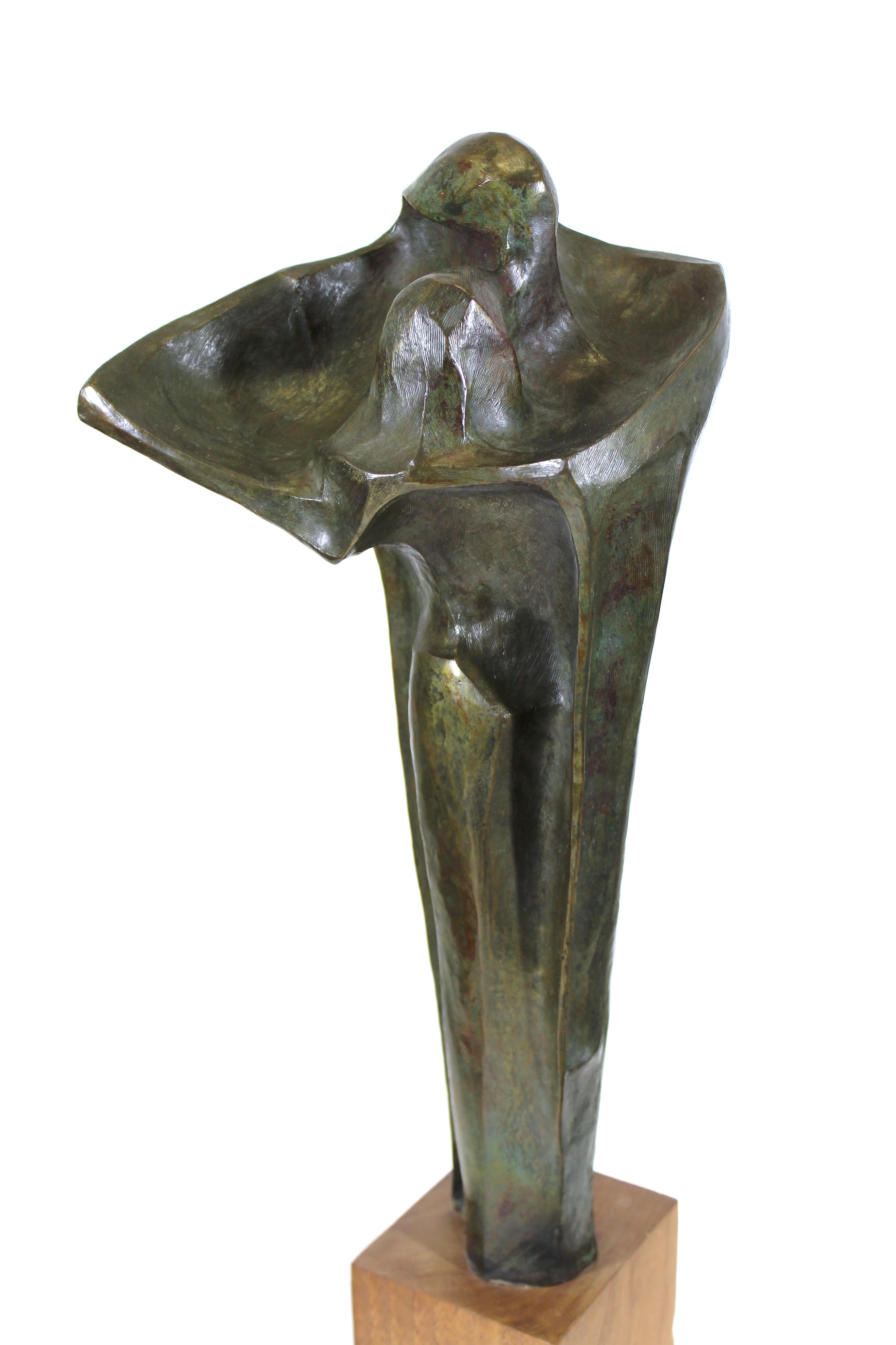 Joan Carl 'Cloaked Lovers' modern abstract cast bronze sculpture depicting a couple in embrace, signed and numbered '2/10' and dated '72' on the base.
