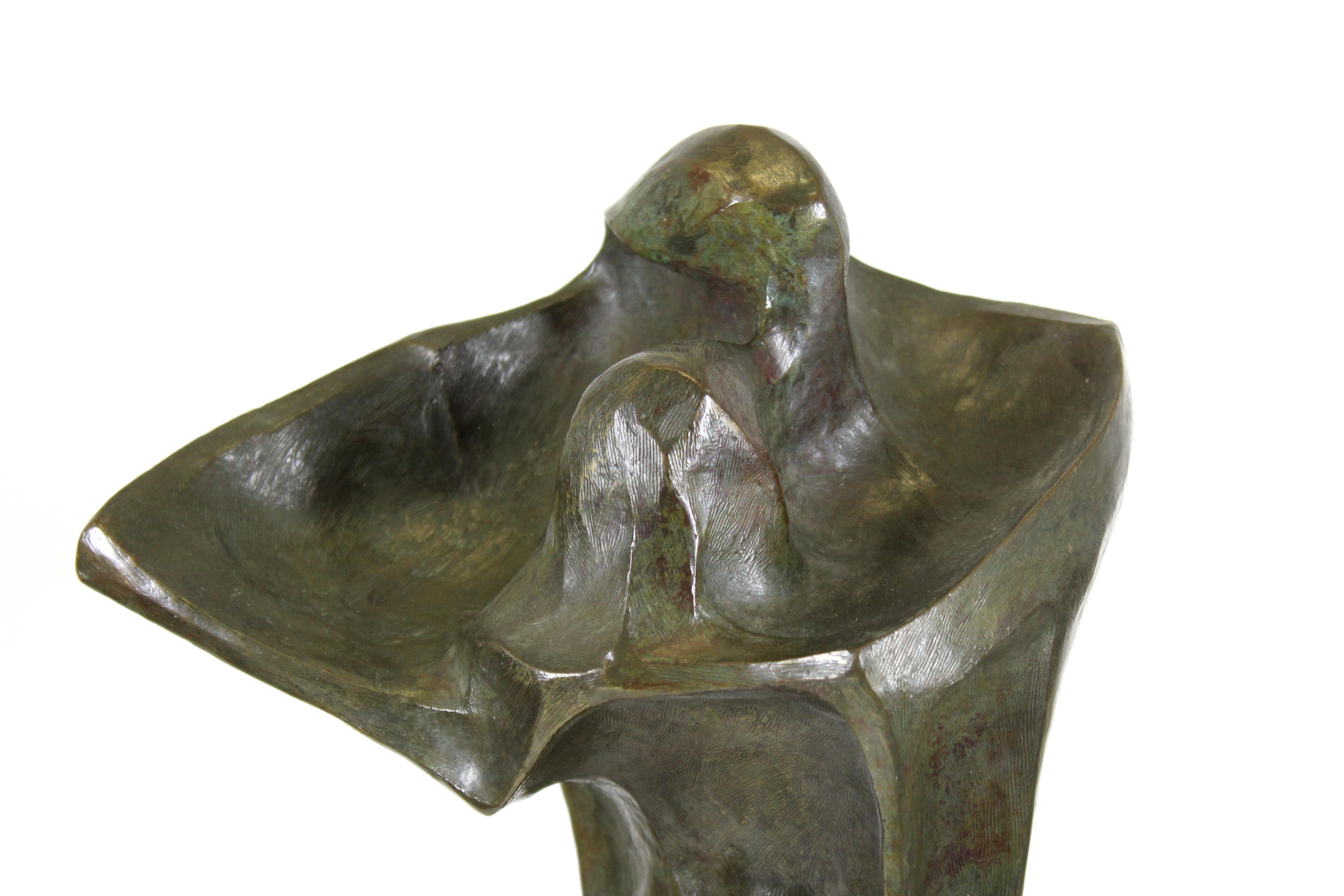 North American Joan Carl 'Cloaked Lovers' Modern Abstract Bronze Sculpture