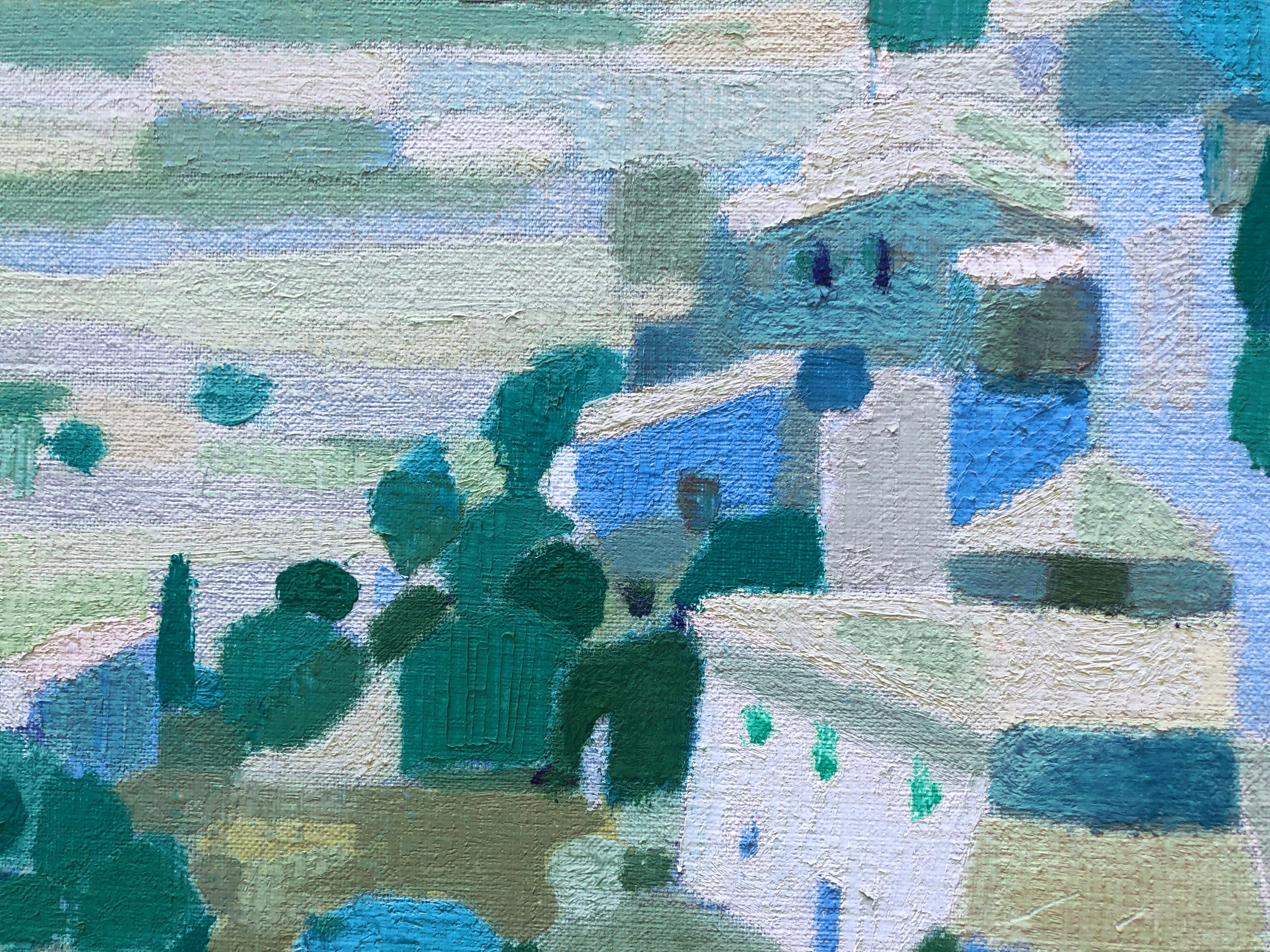Landscape of the Ampurdán Spain oil on canvas painting spanish europe - Blue Landscape Painting by Joan Carles Roca Sans