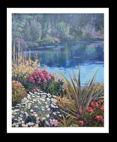 Barcelona Jardin Original Oil Painting, Expressionist, Framed, 1990s