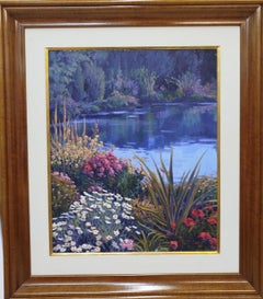 Barcelona Jardin Original Oil Painting, Expressionist, Framed, 1990s