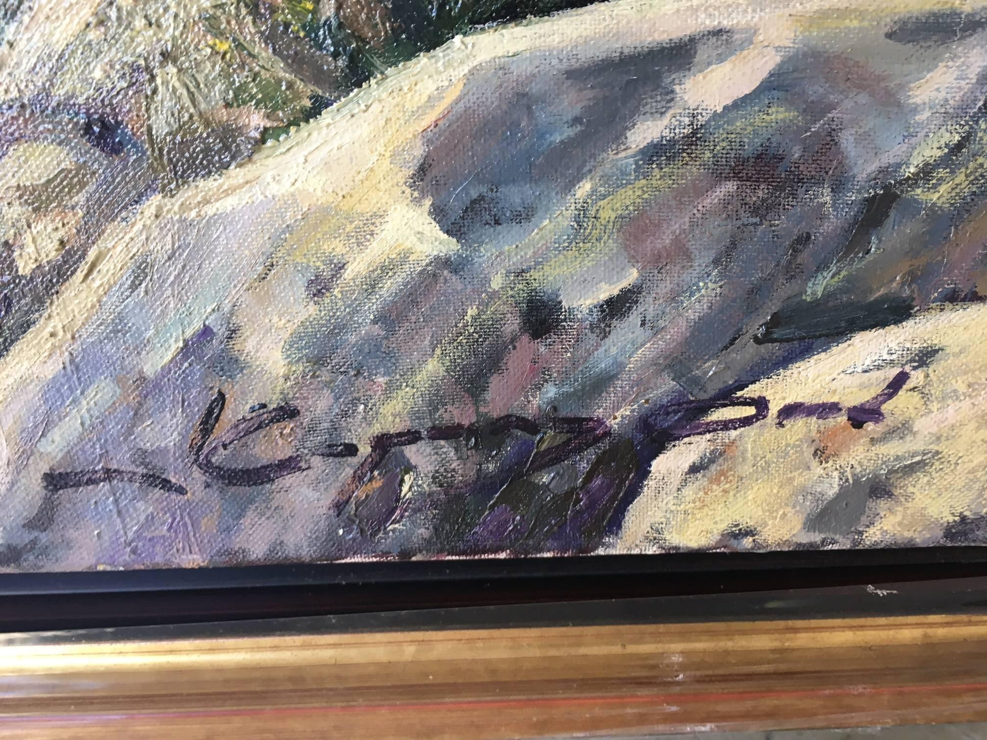 Kopons  LANDSCAPE OF MALLORCA Original realistische Acryl-Almondbäume (Grau), Landscape Painting, von Joan Copons