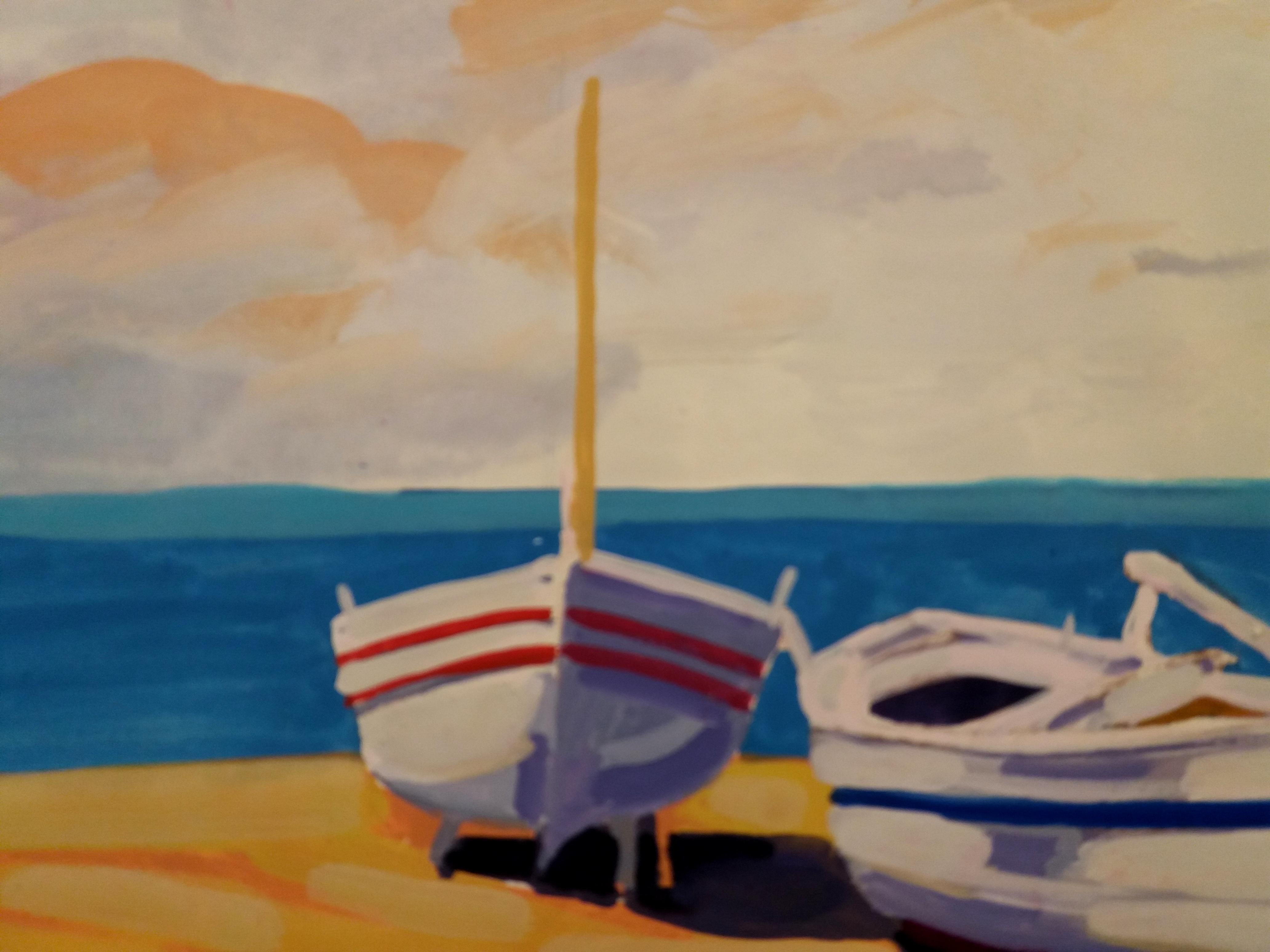 Copons  Marine Boats  original watercolor realist paper painting - Contemporary Painting by Joan Copons