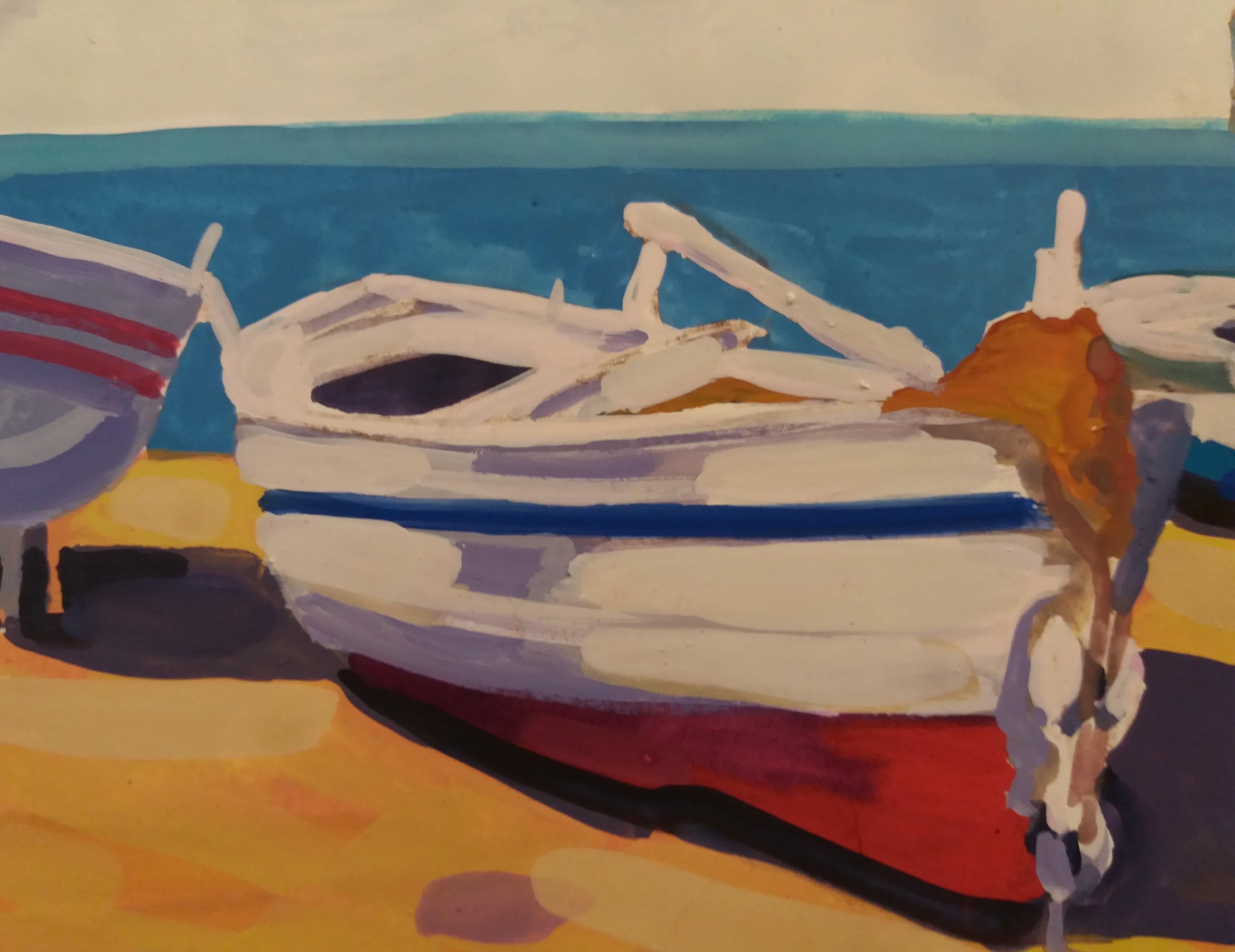 Copons  Marine Boats  original watercolor realist paper painting For Sale 2