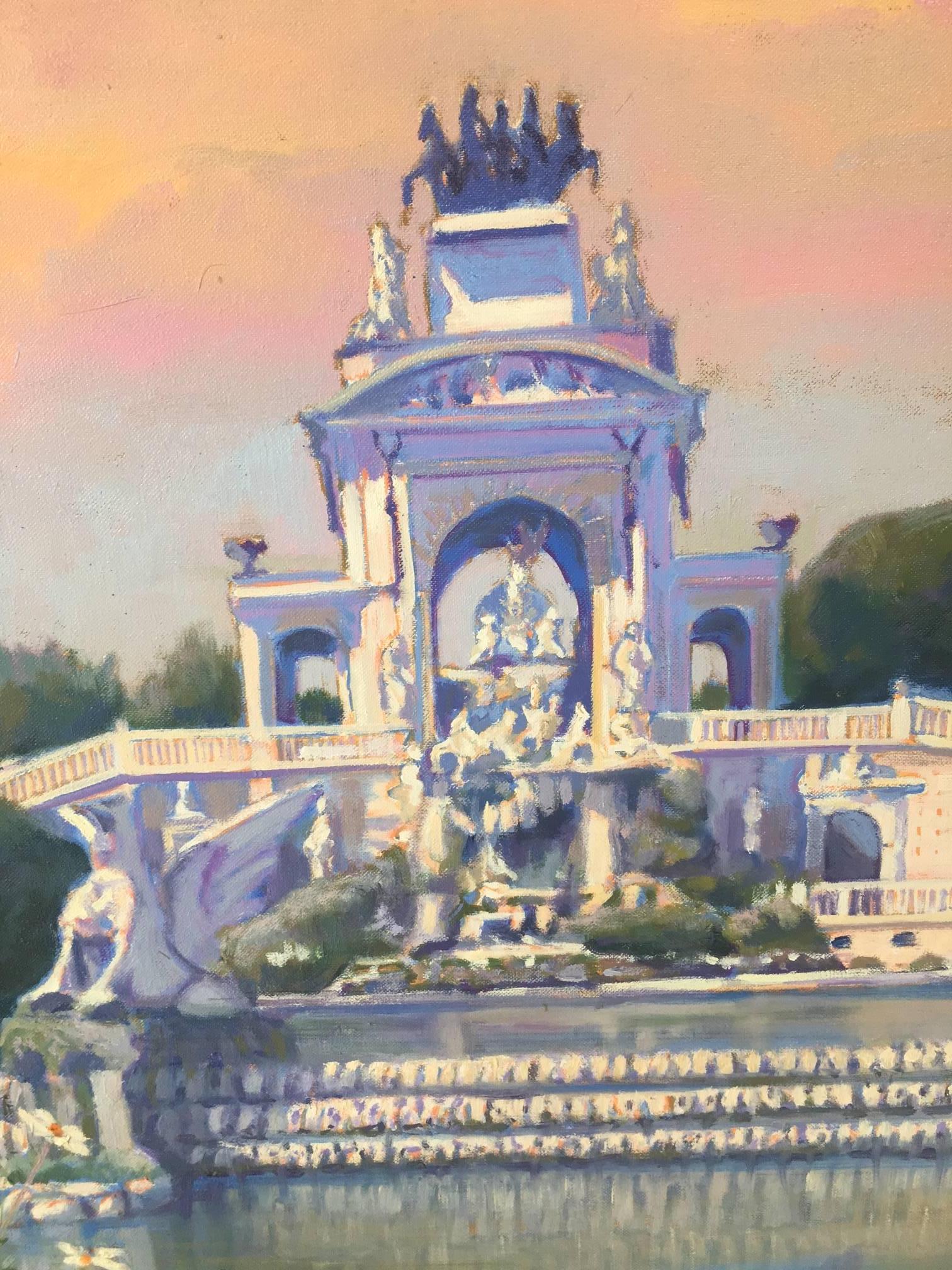 Copons   PARK CIUTADELLA Barcelona Flower Park original acrylic - Brown Landscape Painting by Joan Copons
