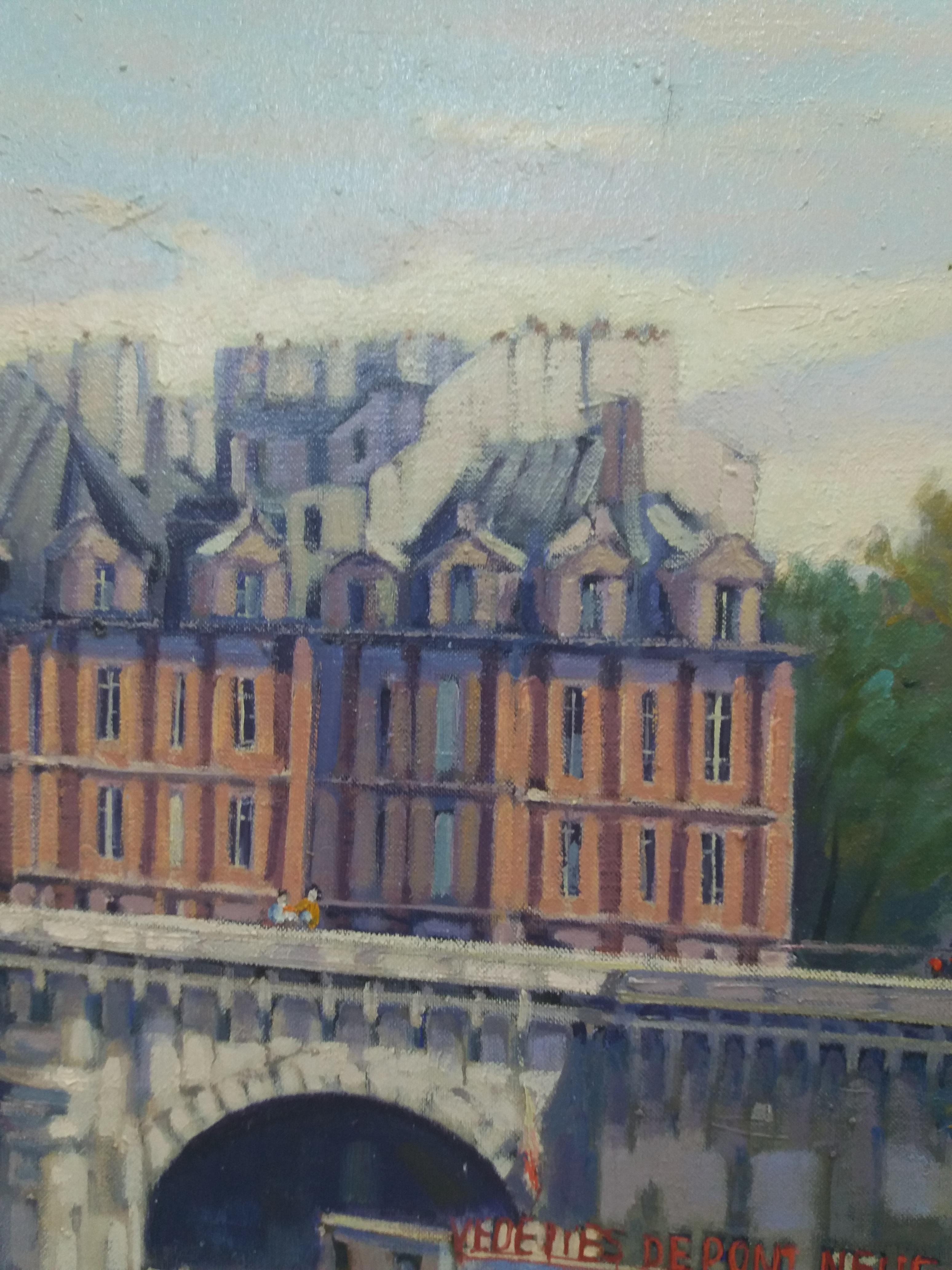 Copons  PARIS.RIVER. BRIDGE.SENA . Paysage original  peinture acrylique sur toile en vente 5