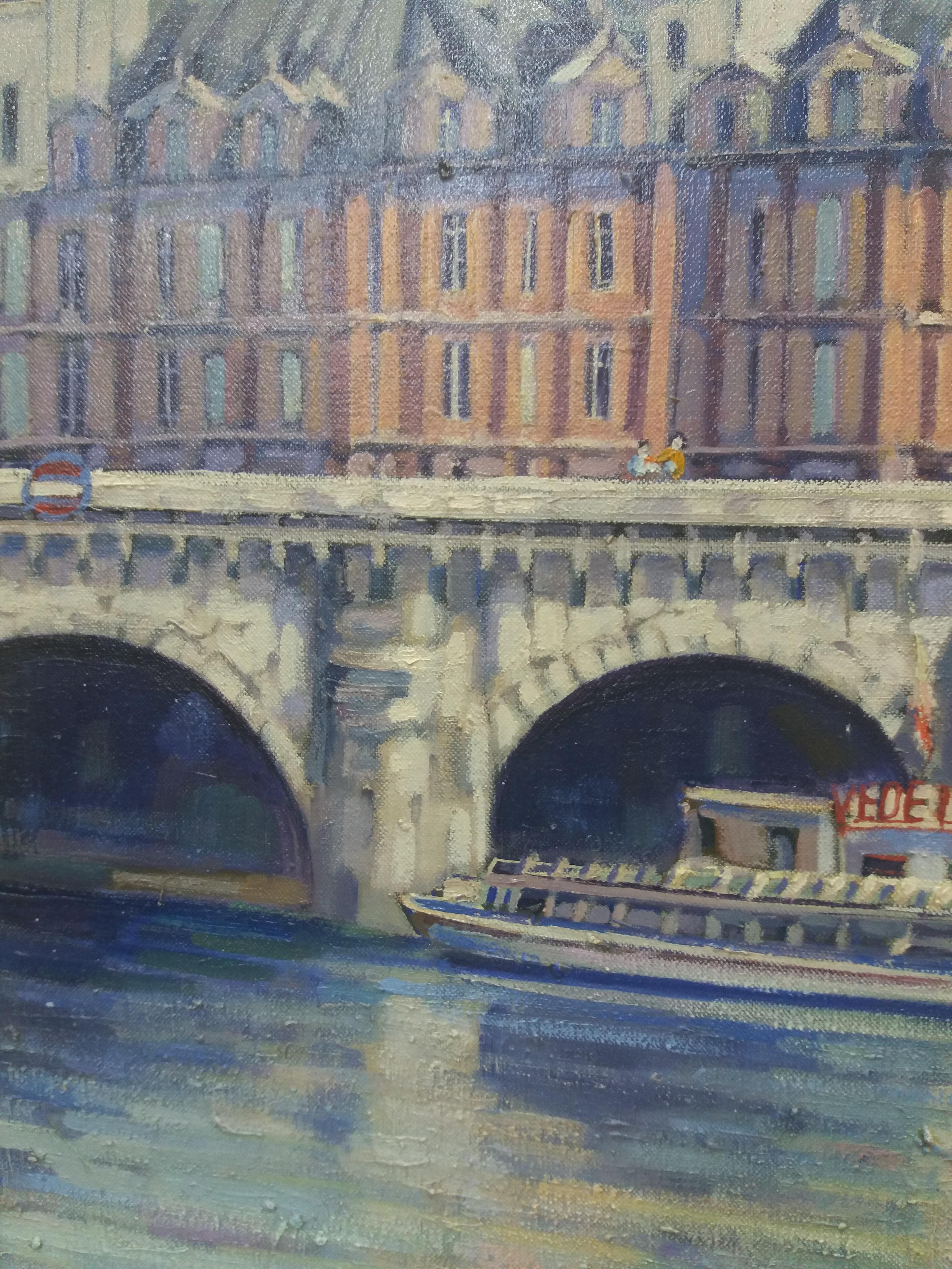 Copons  PARIS.RIVER. BRIDGE.SENA . Paysage original  peinture acrylique sur toile en vente 6