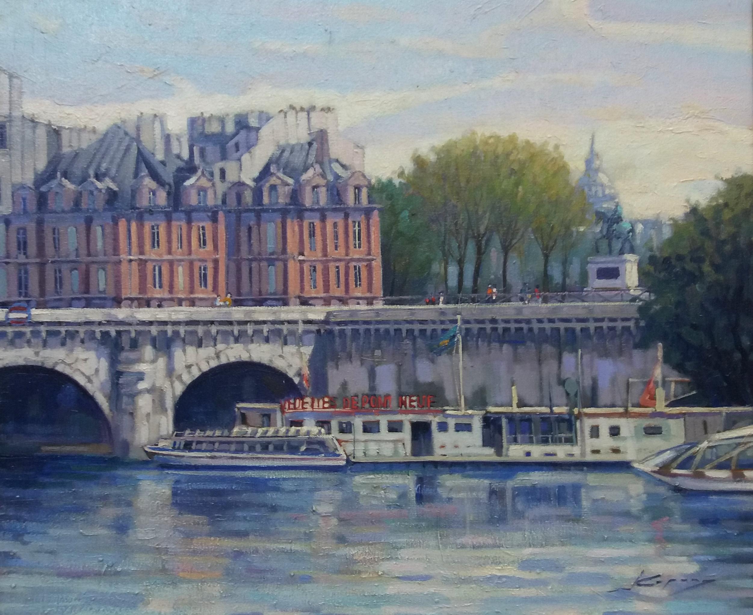 Copons  PARIS.RIVER. BRIDGE.SENA . Paysage original  peinture acrylique sur toile en vente 2