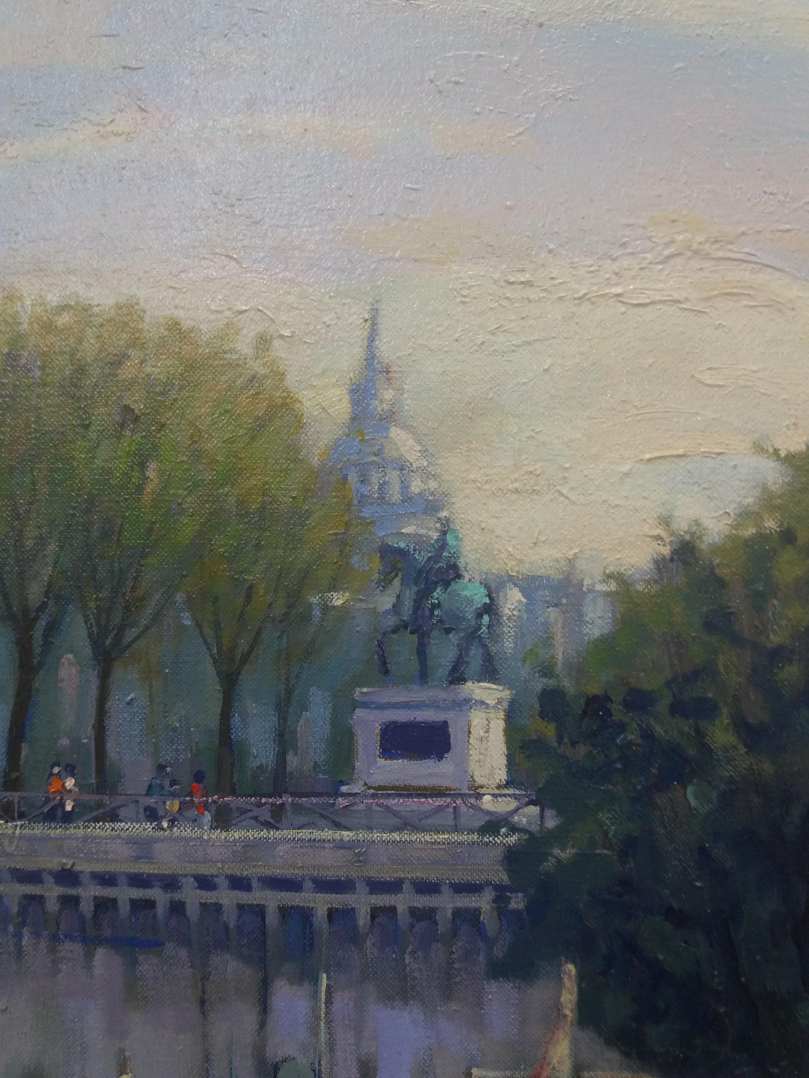 Copons  PARIS.RIVER. BRIDGE.SENA . Paysage original  peinture acrylique sur toile en vente 4