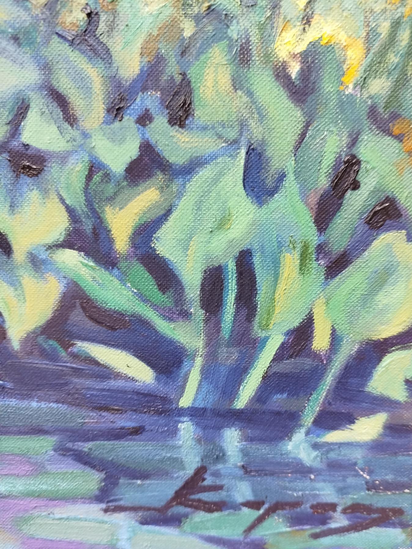 Copons    Acrilico originale di Flower Park - Landscape Painting Blu di Joan Copons