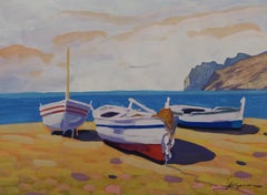 Kopons  Marine Boote  Original-Aquarellrealistisches Papiergemälde