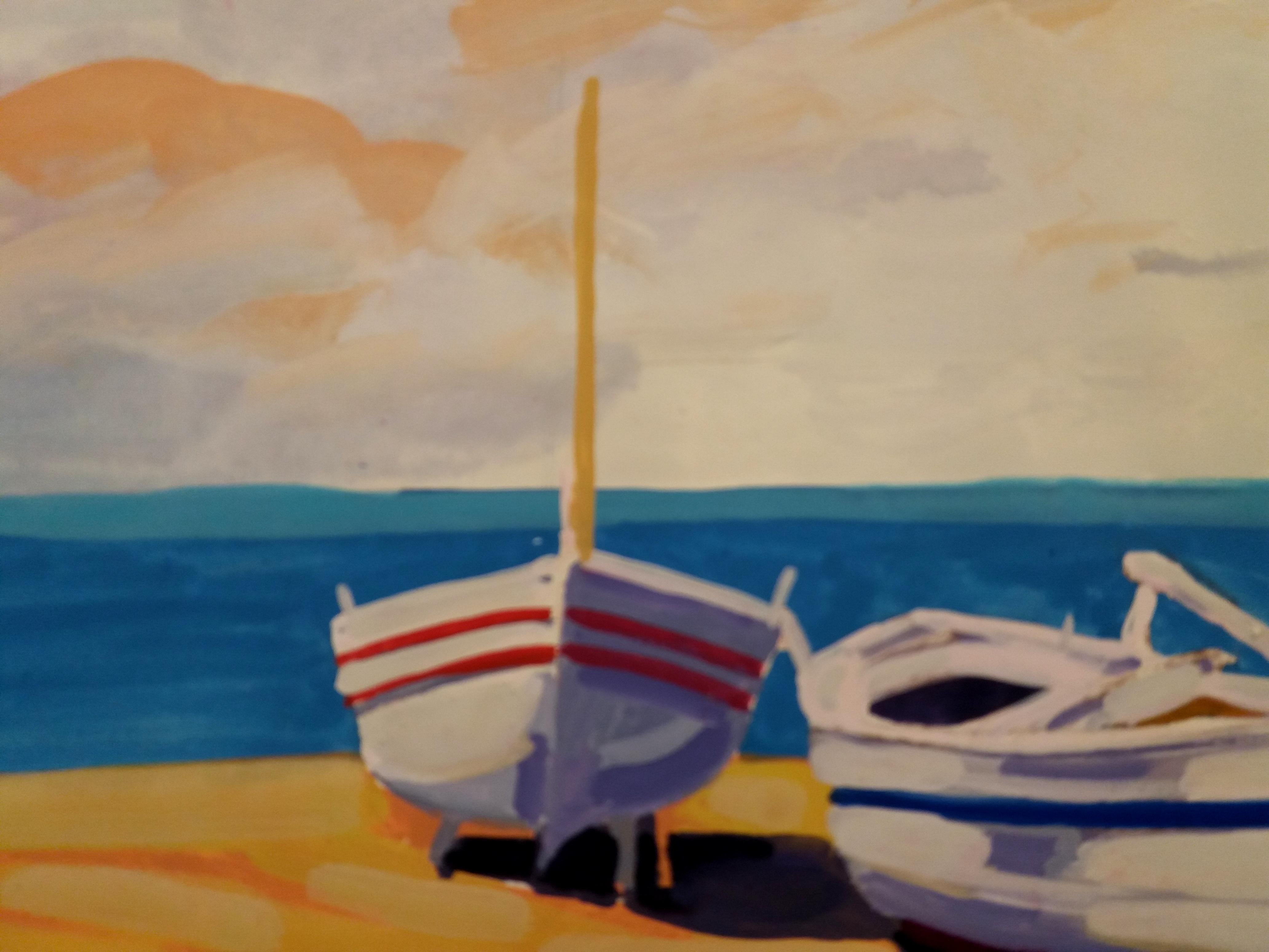Copons  Barche da Marin  pittura originale realista ad acquerello su carta - Painting Contemporaneo di Joan Copons