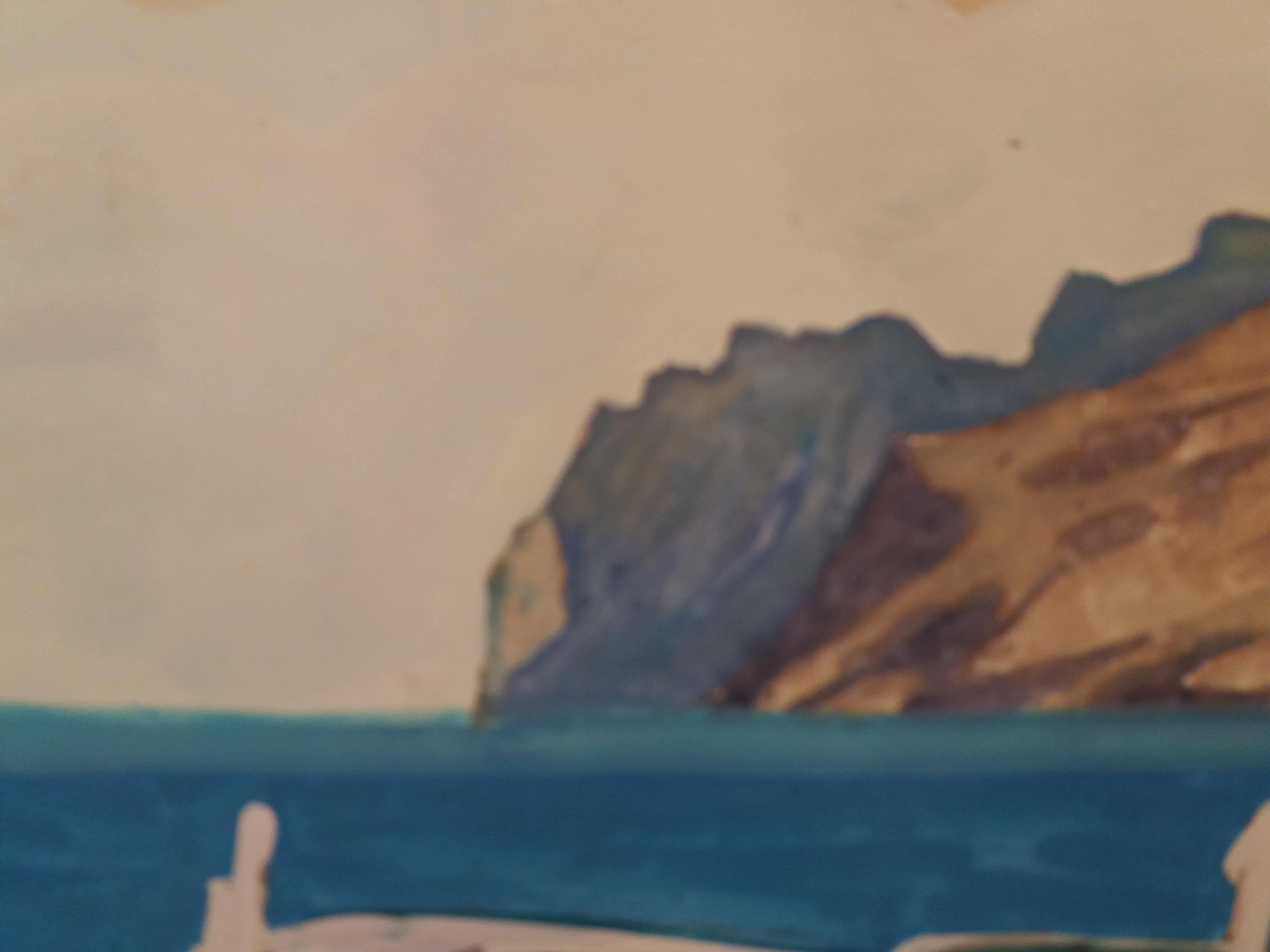 Copons  Barche da Marin  pittura originale realista ad acquerello su carta - Landscape Painting Marrone di Joan Copons