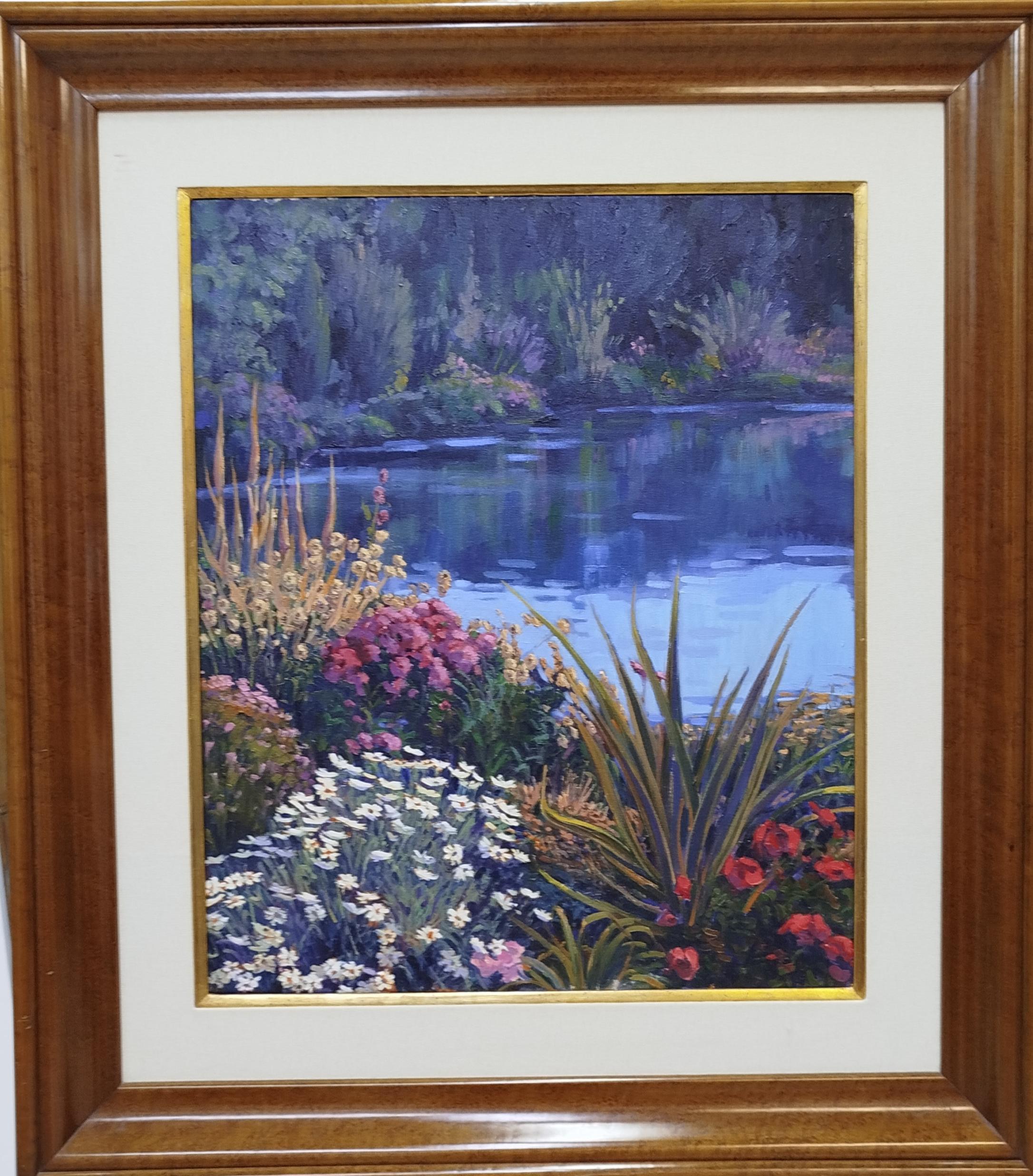 Joan Copons Landscape Painting - Barcelona Jardin Original Oil Painting, Expressionist, Framed, 1990s