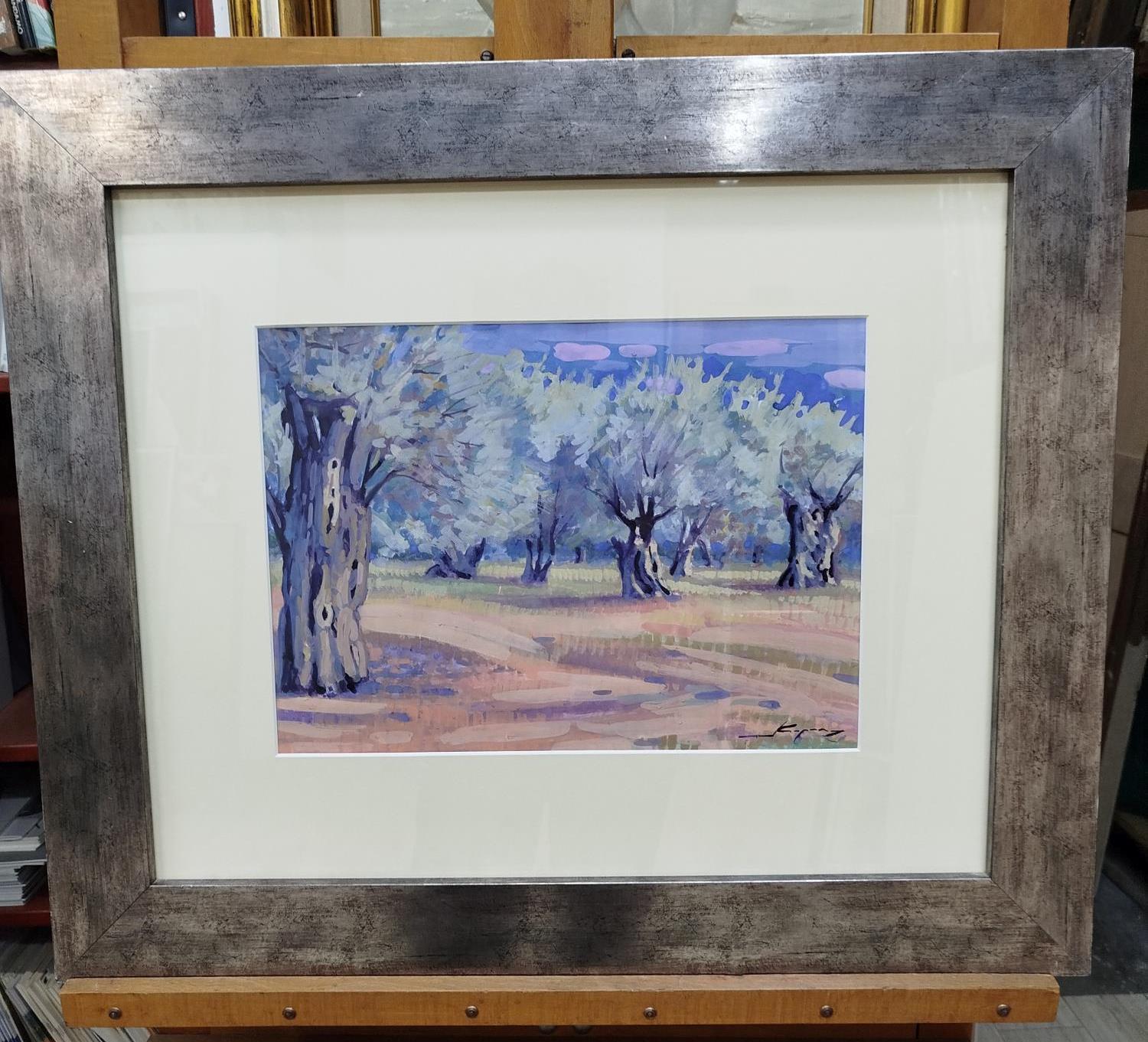 Copons    pittura originale realista ad acquerello su carta - Landscape Painting Grigio di Joan Copons
