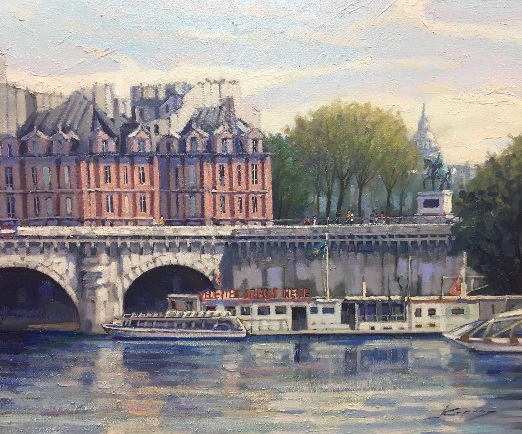 Copons PARIS.RIVER. BRIDGE.SENA . Landscape original  acrylic canvas painting - Painting by Joan Copons