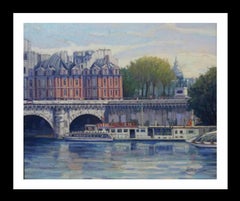 PARIS.RIVER. BRIDGE.SENA . Landscape original realist acrylic canvas painting