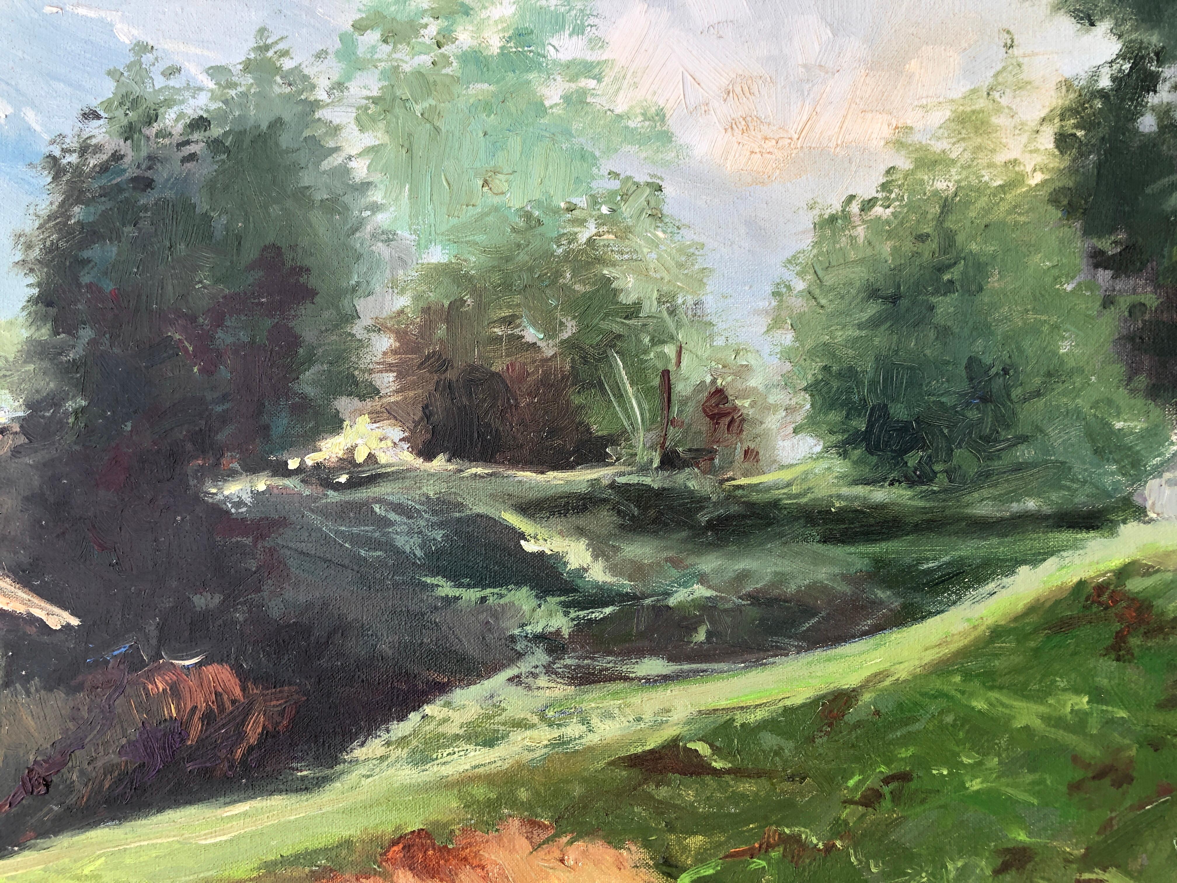 Spanische Landschaftsgemälde in Öl auf Leinwand (Grau), Landscape Painting, von Joan Cordomi