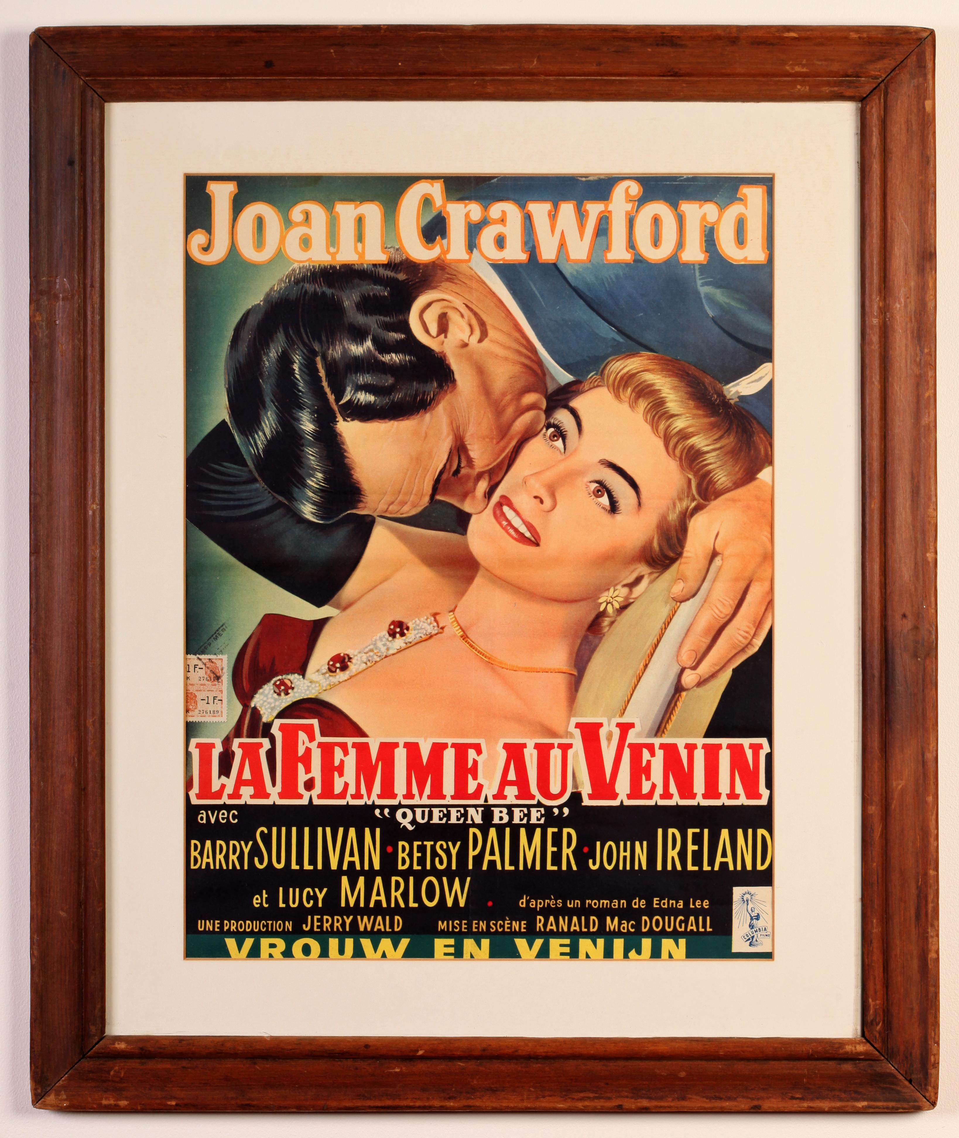 Fabuleuse paire d'affiches de cinéma vintage - Joan Crawford dans Queen Bee (1955) et Ingrid Bergman et Leslie Howard dans Intermezzo (1939) mais sorti en Belgique en 1946. Ces deux affiches sont des affiches originales de films belges, Queen Bee