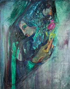 Expressionistisches Ölporträt einer Frau im Profil von Joan Cruspinera