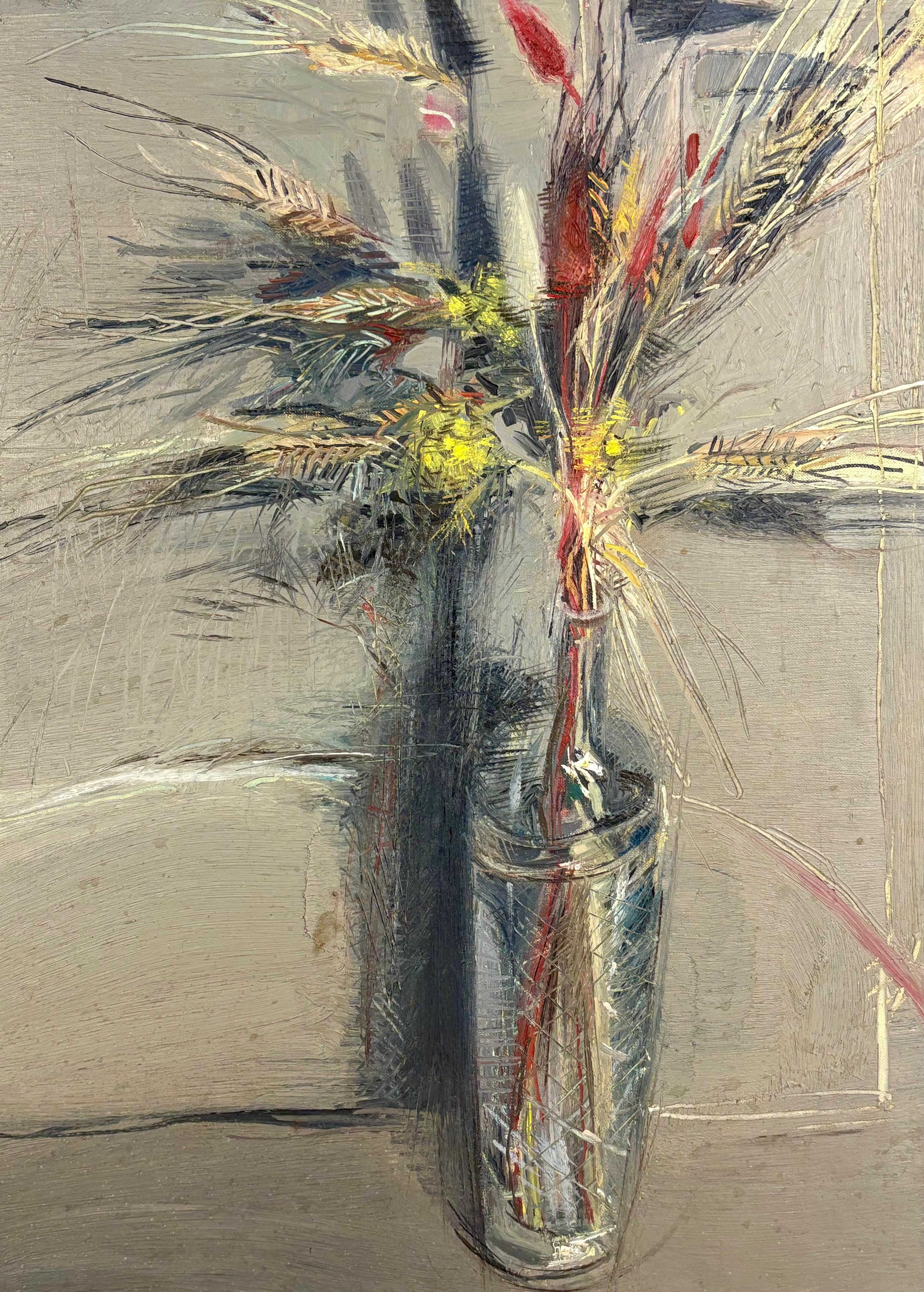 JARRÓN CON FLORES - Brown Interior Painting by Joan Cruspinera