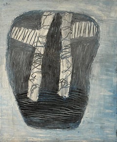 Joan Cruspinera: Pintura al óleo sobre lienzo con figuras abstractas