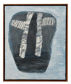 Joan Cruspinera: Pintura al óleo sobre lienzo con figuras abstractas